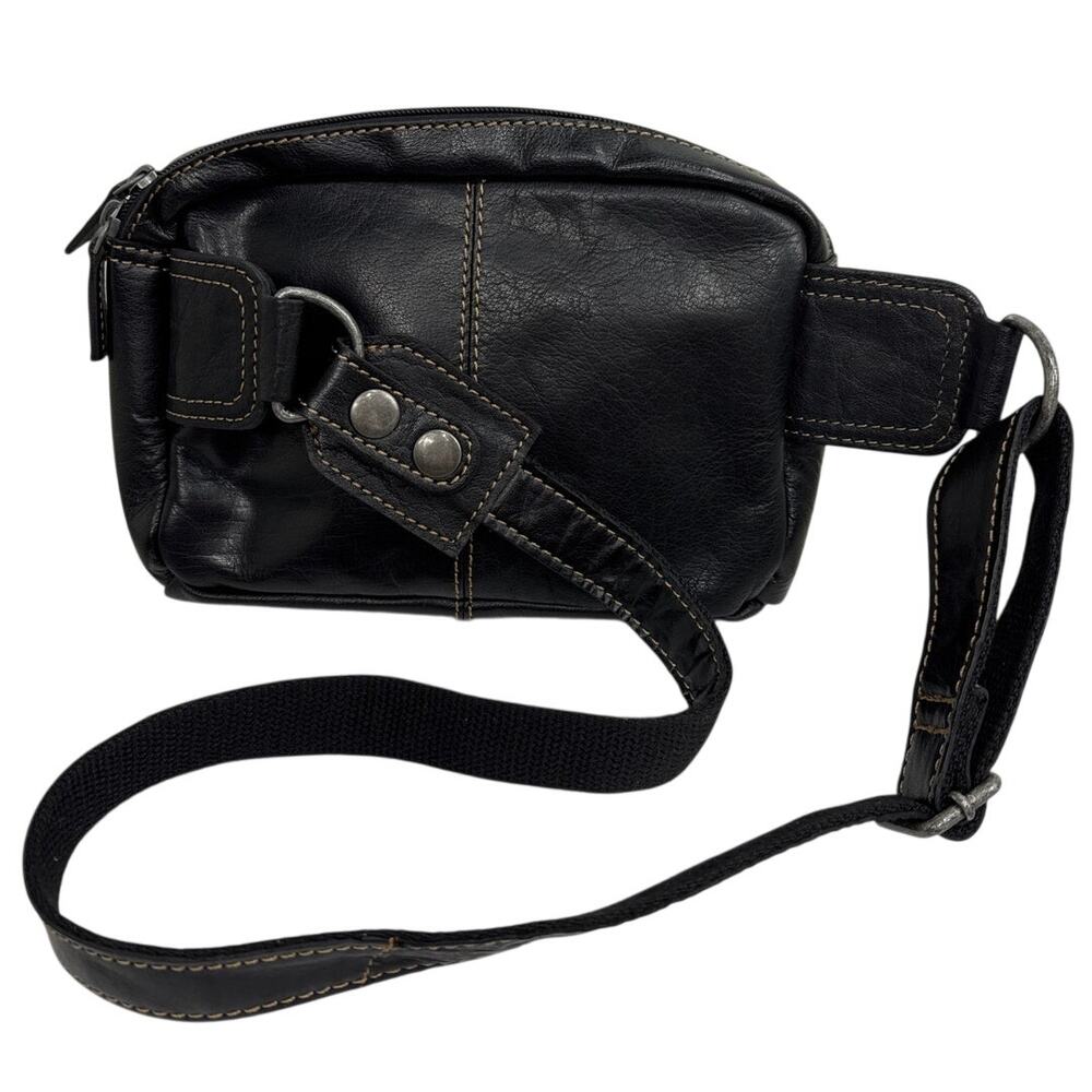 Jack Georges Voyager Black Buffalo Leather Travel Belt Bag Crossbody - Picture 2 of 9
